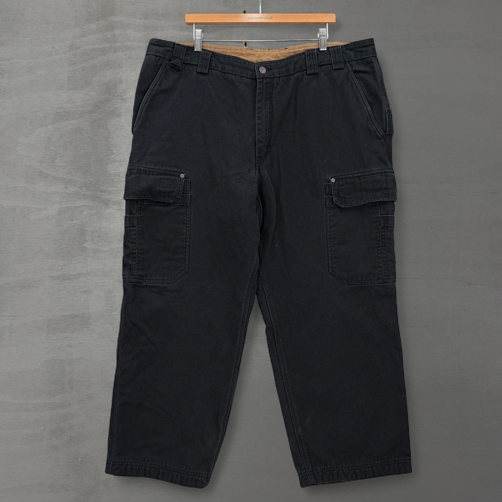 Duluth Trading Co Cargo Pants Black Fleece Lined Canvas 44 x 30